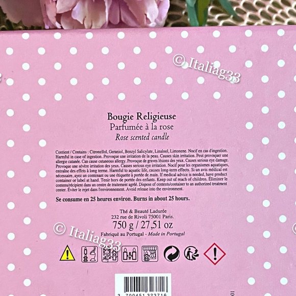 LADUREE Rose Scented Candle BOUGIE RELIGIEUSE The & Beaute Paris - Pink & White - Picture 7 of 14